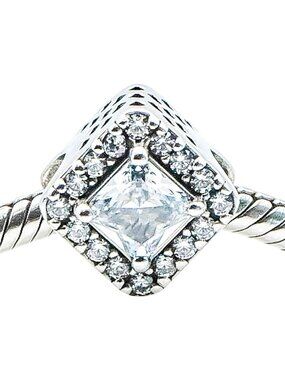 Pandora Geometric Radiance Square Sparkle Halo Sterling Silver CZ Charm
